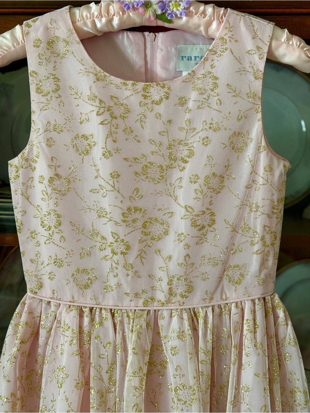 Girls Pink and Gold Floral Formal Dress size 10-12